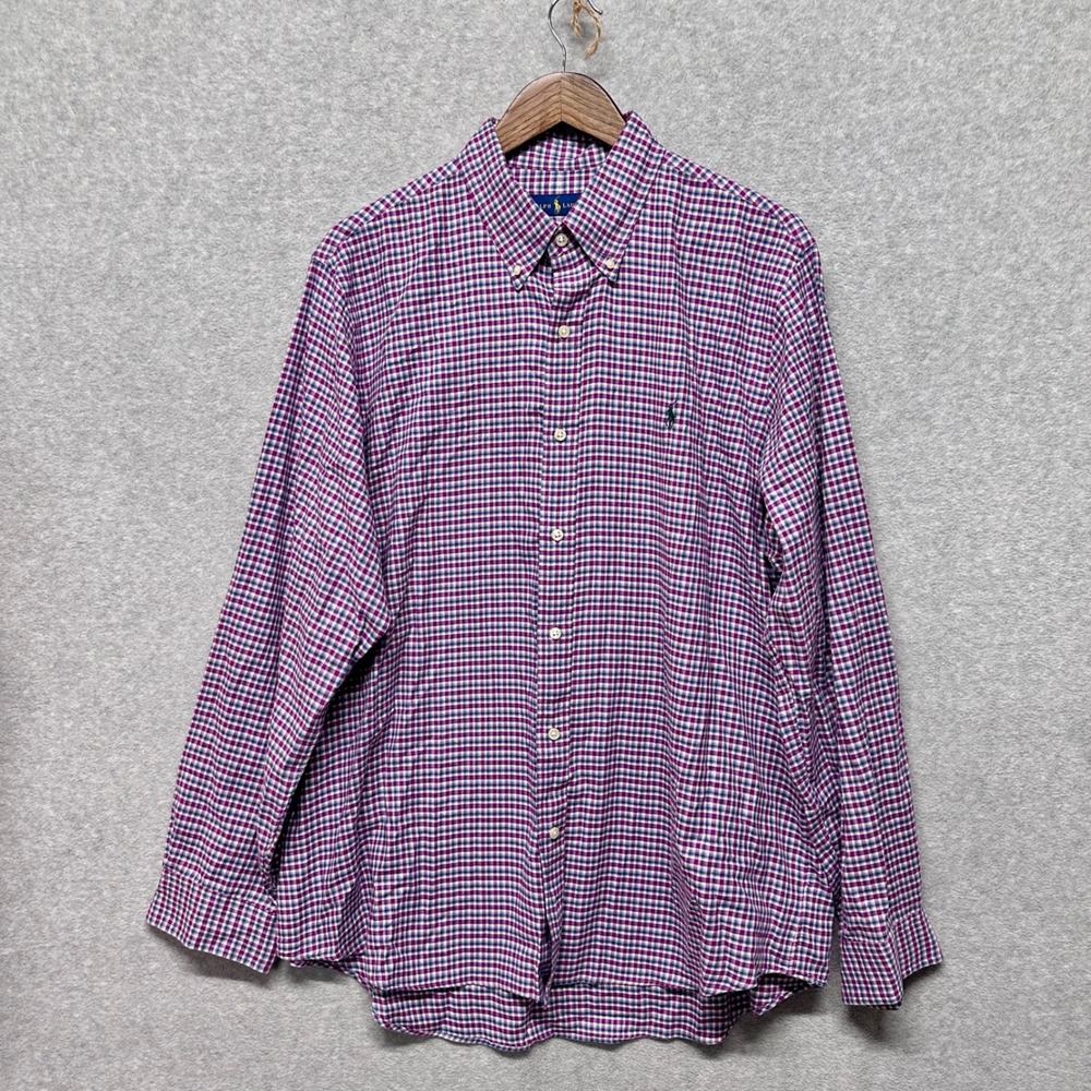 Ralph Lauren Polo Shirt Button Down Men Size XL Red Plaid Check Long Sleeve Pony - Picture 2 of 11